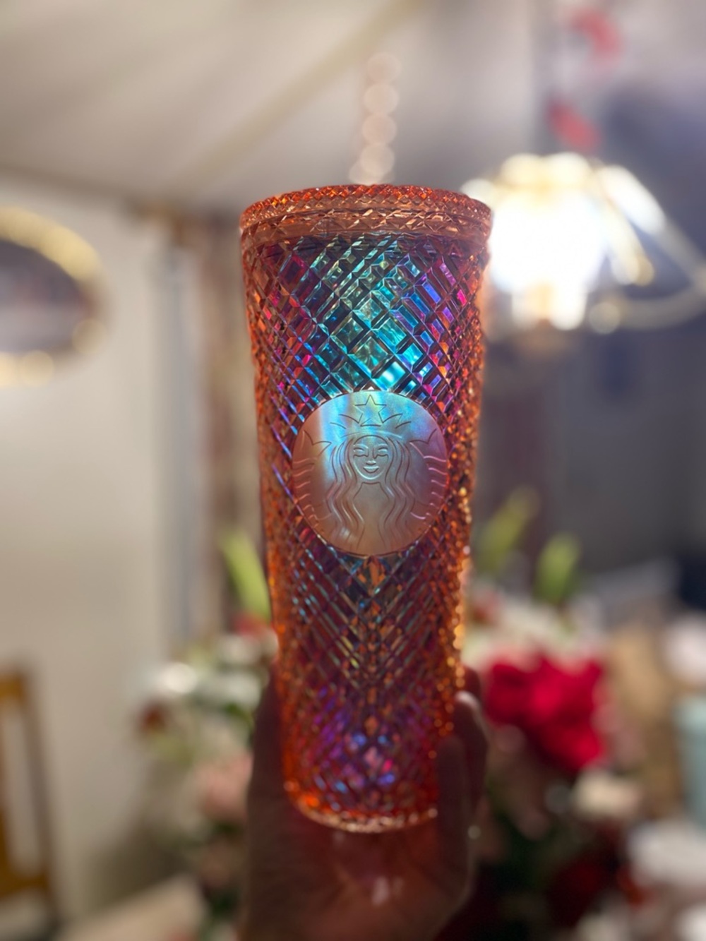 Starbucks Iridescent Orange Holographic Studded Tumbler
